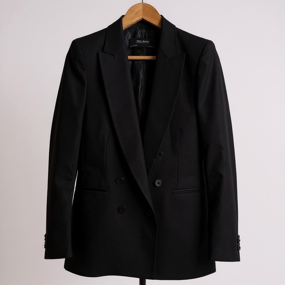 Zara Women’s Classic Double-Breasted Black Tuxedo Blazer